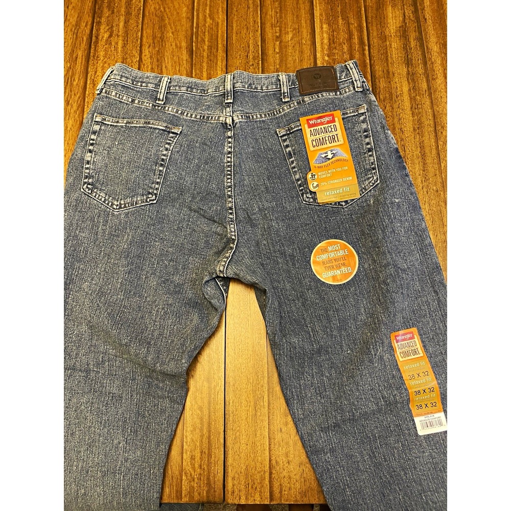 Wrangler Mens Relaxed Fit Straight Blue Stretch Denim Jeans 38x32 A173